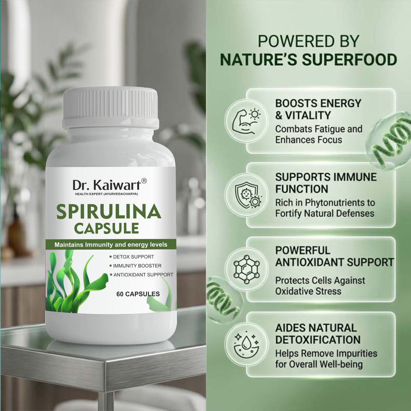 Dr. Kaiwart Organic Spirulina Capsules 500mg – Natural Immunity Booster, Energy & Detox Support Supplement 60-Capsules (Pack of 2)