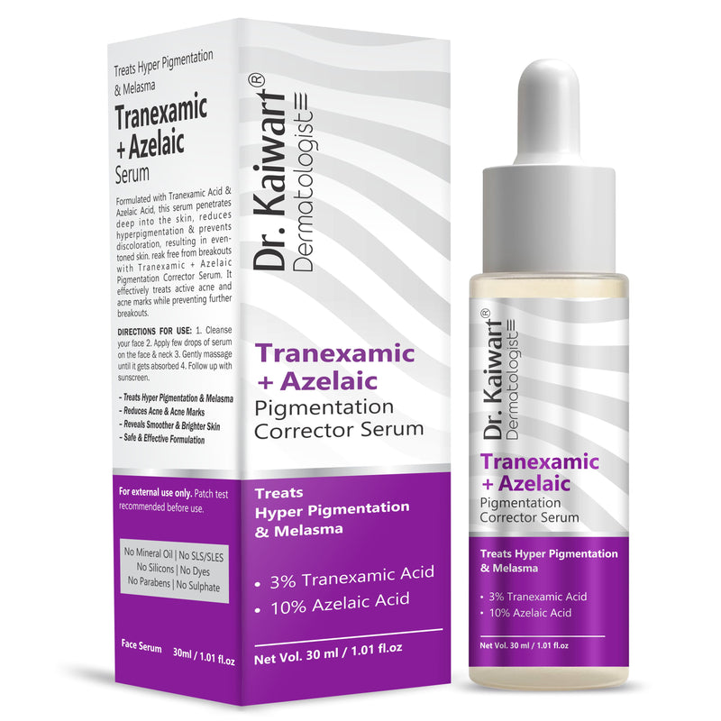 Dr. Kaiwart Tranexamic Acid 3% + Azelaic Acid 10% Serum – Pigmentation Corrector for Dark Spots, Uneven Skin Tone & Blemish-Prone Skin | Brightening Face Serum | 30ml