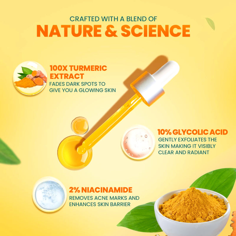 Dr. Kaiwart Dark Spot Clearing Turmeric Face Serum with Glycolic Acid & 2% Niacinamide – Brightening & Blemish Care for Clear, Radiant Skin – 30ml