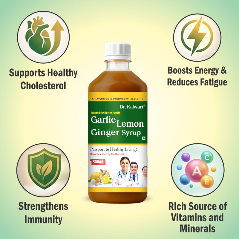 Dr. Kaiwart Garlic Lemon Ginger Syrup 500ml – Ayurvedic Herbal Tonic for Heart Health, Cholesterol & Blood Pressure Support | Natural Immunity & Detox Formula