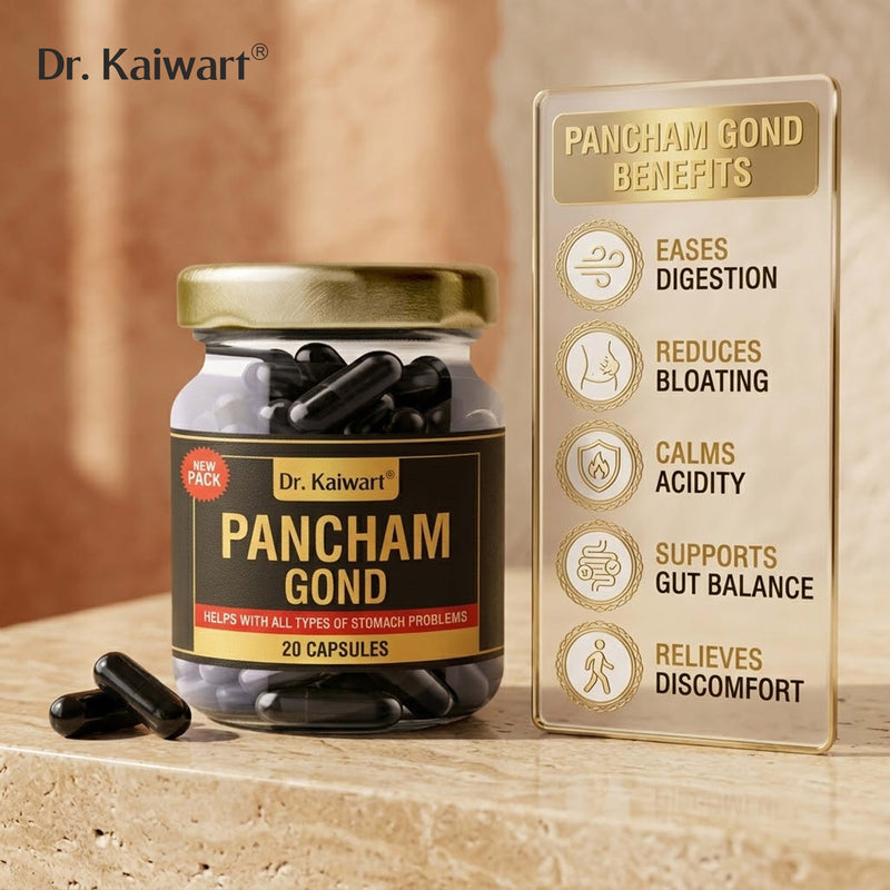 Pancham Gond Capsules 550mg | Ayurvedic Herbal Digestive Support with Moringa Gond, Chilgoza Gond, Pippali, Saunth & Kalonji | 20 Capsules