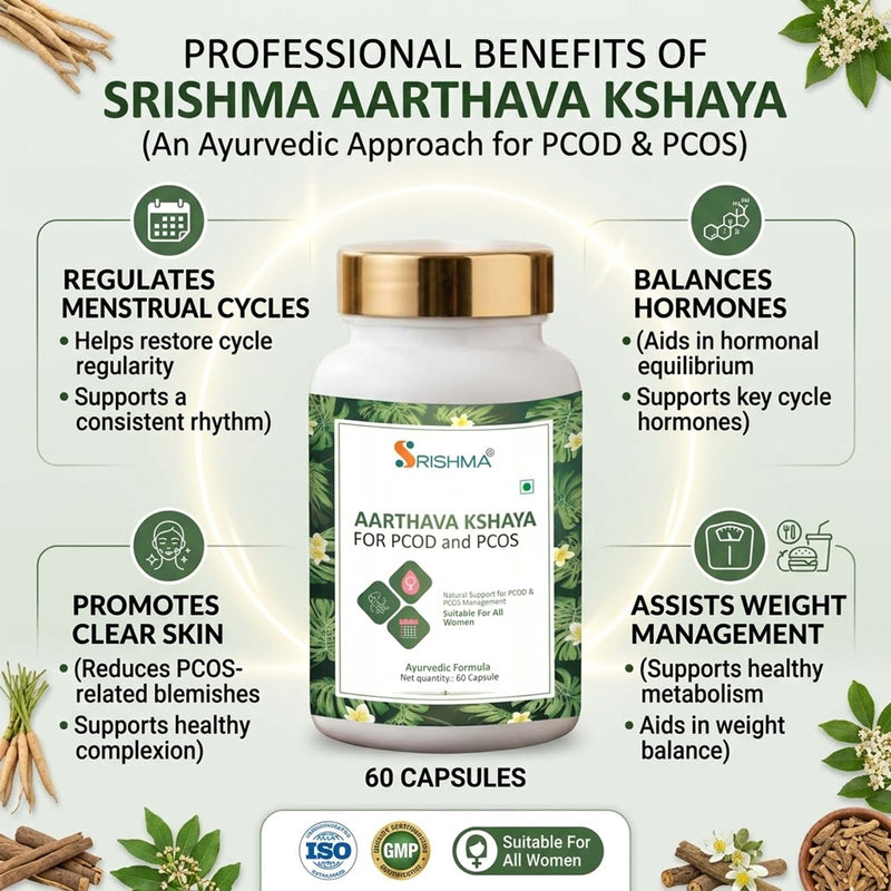 Srishma Aarthava Kshaya Capsules for PCOD & PCOS – Ayurvedic Hormonal Balance & Menstrual Cycle Support (60 Capsules)