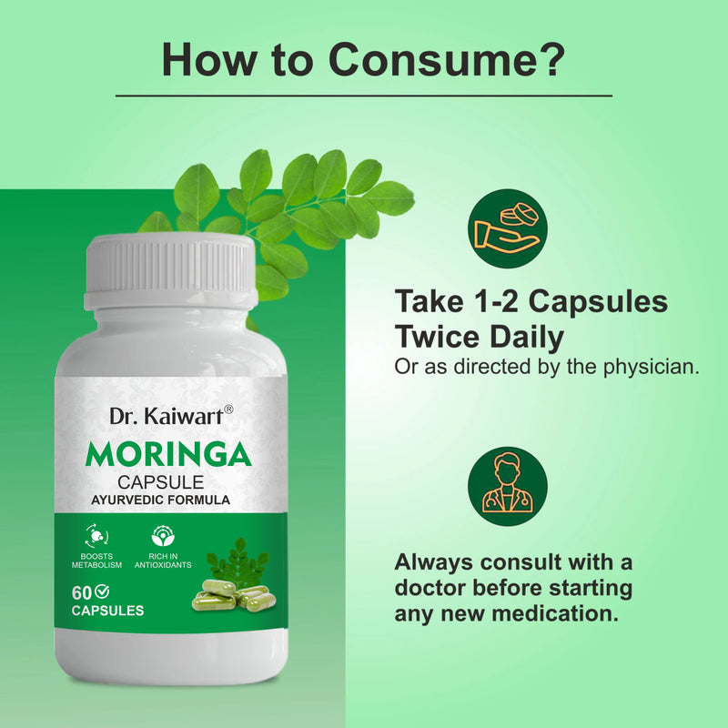 Dr. Kaiwart Moringa Capsules – 100% Natural Moringa Oleifera Leaf Extract | Ayurvedic Superfood Supplement for Immunity, Metabolism & Detox Support | Rich in Antioxidants (60 Capsules)