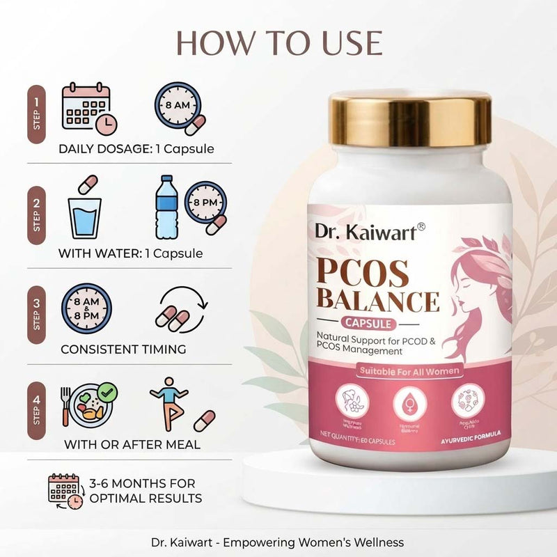 Dr. Kaiwart PCOS Balance Capsules for Women | Ayurvedic PCOD & PCOS Support | Hormonal & Menstrual Wellness | 60 Capsules