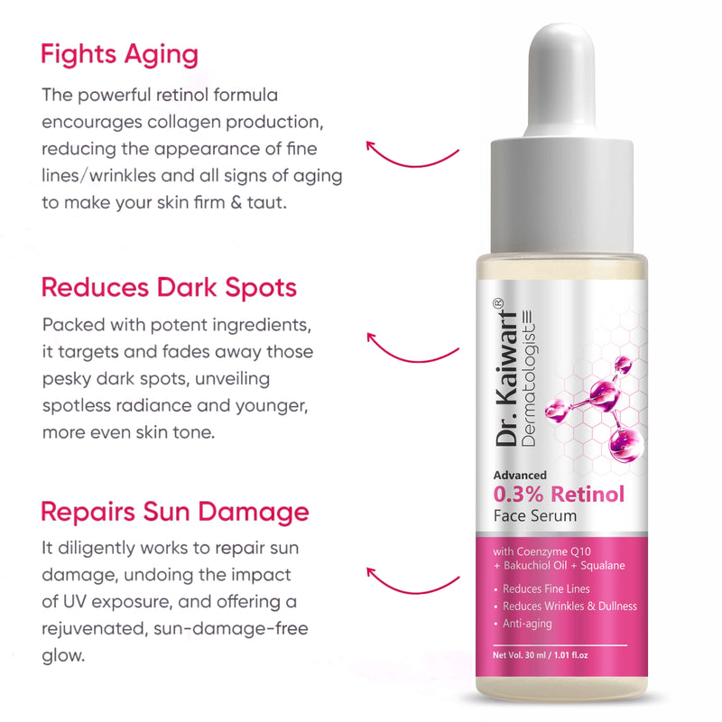 Dr. Kaiwart Advanced 0.3% Retinol Face Serum with Coenzyme Q10, Bakuchiol & Squalane – Anti-Aging Serum for Wrinkles, Dark Spots & Firm Skin (30ml)