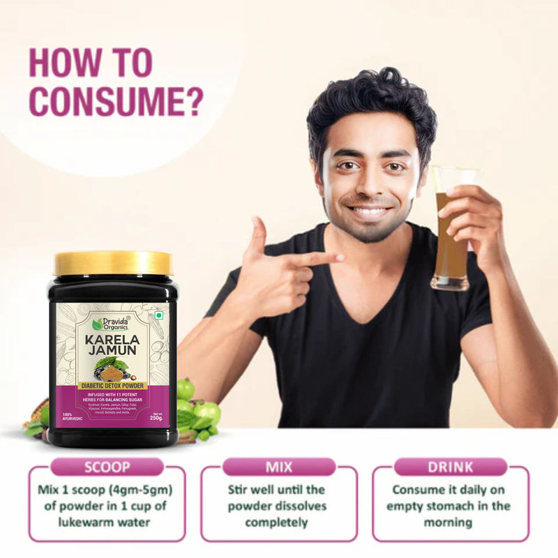 Dravida Organics Karela Jamun Powder – Ayurvedic Diabetic Detox for Natural Blood Sugar Support (250g)