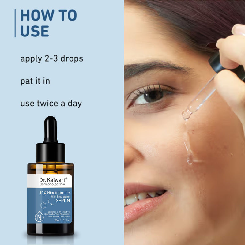 Dr. Kaiwart 10% Niacinamide Serum with Rice Water – Pore Minimizing & Brightening Face Serum for Acne Marks, Dark Spots & Even Skin Tone (30ml)