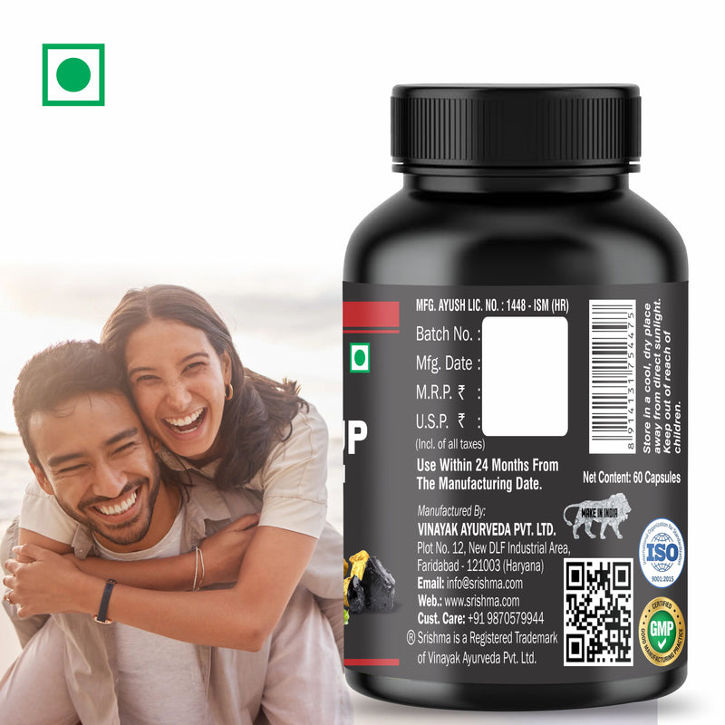 Srishma Power Up Capsules with Swarn Bhasm – Ayurvedic Energy, Stamina & Vitality Booster for Men | 60 Capsules Each (Pack of 2)