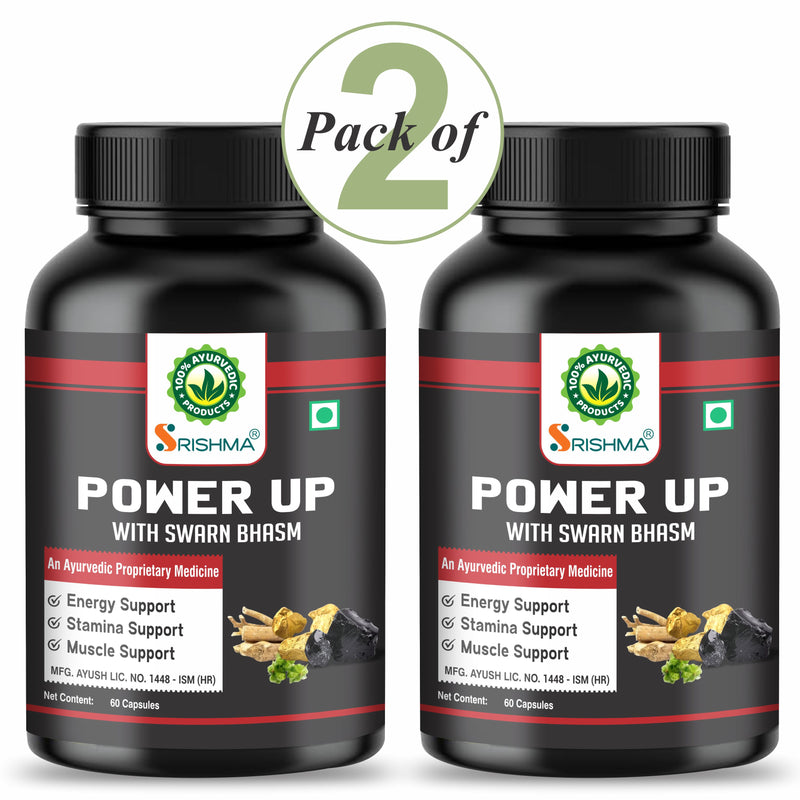 Srishma Power Up Capsules with Swarn Bhasm – Ayurvedic Energy, Stamina & Vitality Booster for Men | 60 Capsules Each (Pack of 2)