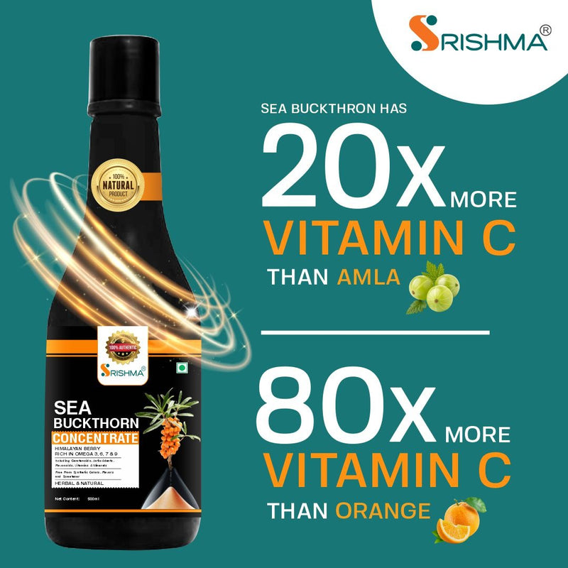 Srishma Sea Buckthorn Concentrate Pack Of 2 – 100% Natural Himalayan Berry Juice | Rich in Vitamin C & Antioxidants - Set Of 2