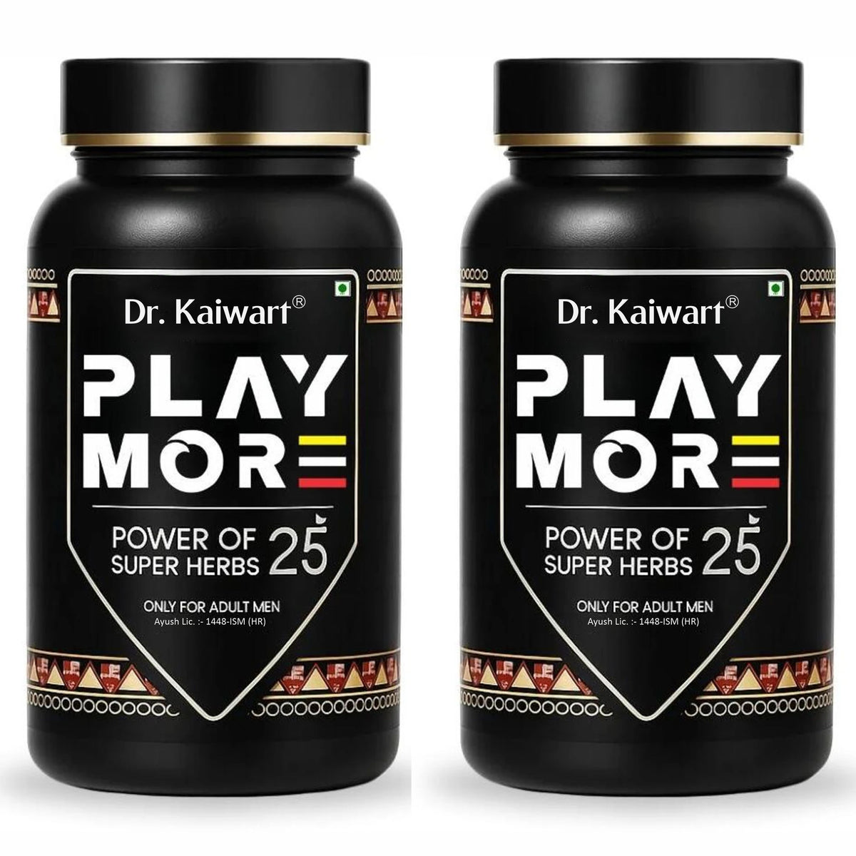 Dr. Kaiwart Play More Capsules – Ayurvedic Power of 25 Super Herbs for Men’s Energy, Stamina & Vitality 60-Capsules (Pack of 2)