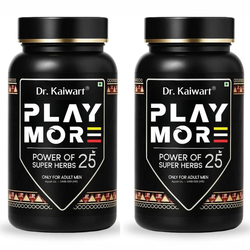 Dr. Kaiwart Play More Capsules – Ayurvedic Power of 25 Super Herbs for Men’s Energy, Stamina & Vitality 60-Capsules (Pack of 2)