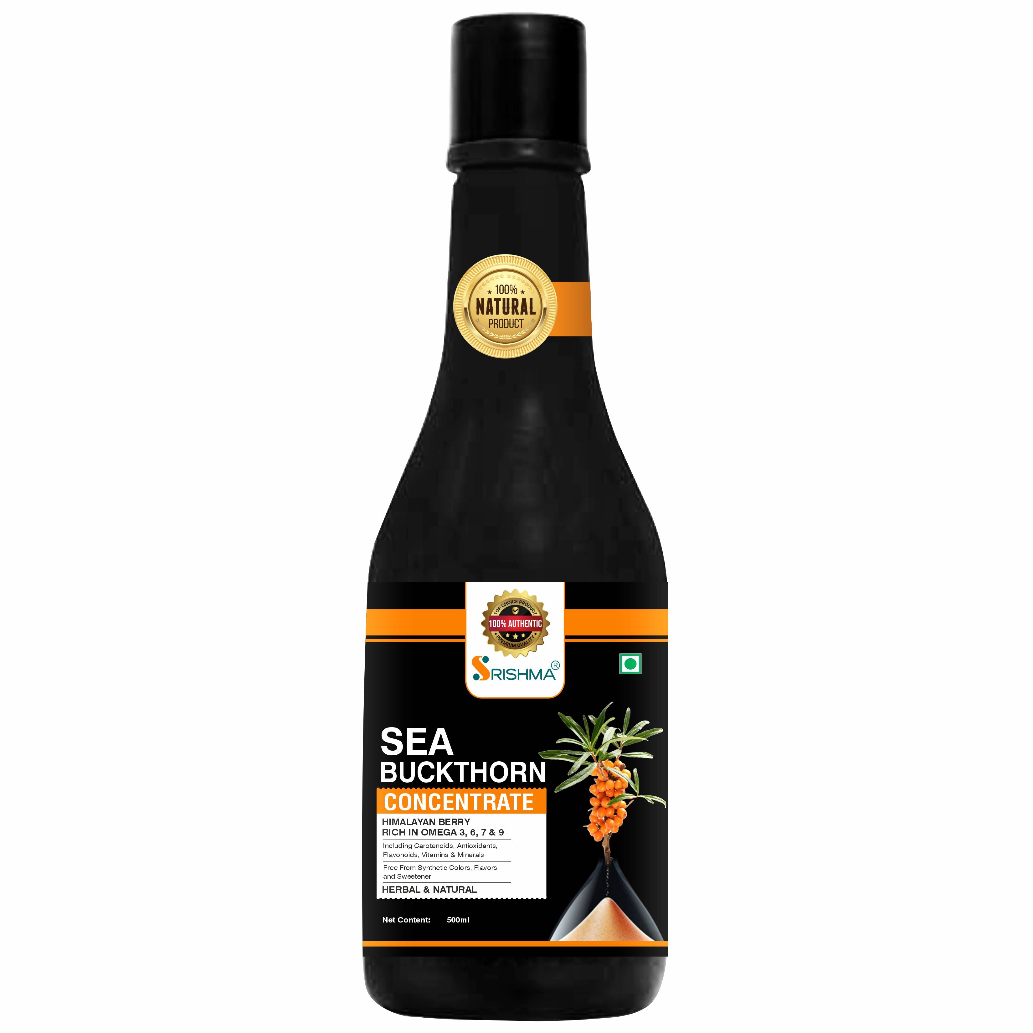 Srishma Sea Buckthorn Concentrate Pack Of 2 – 100% Natural Himalayan Berry Juice | Rich in Vitamin C & Antioxidants - Set Of 2