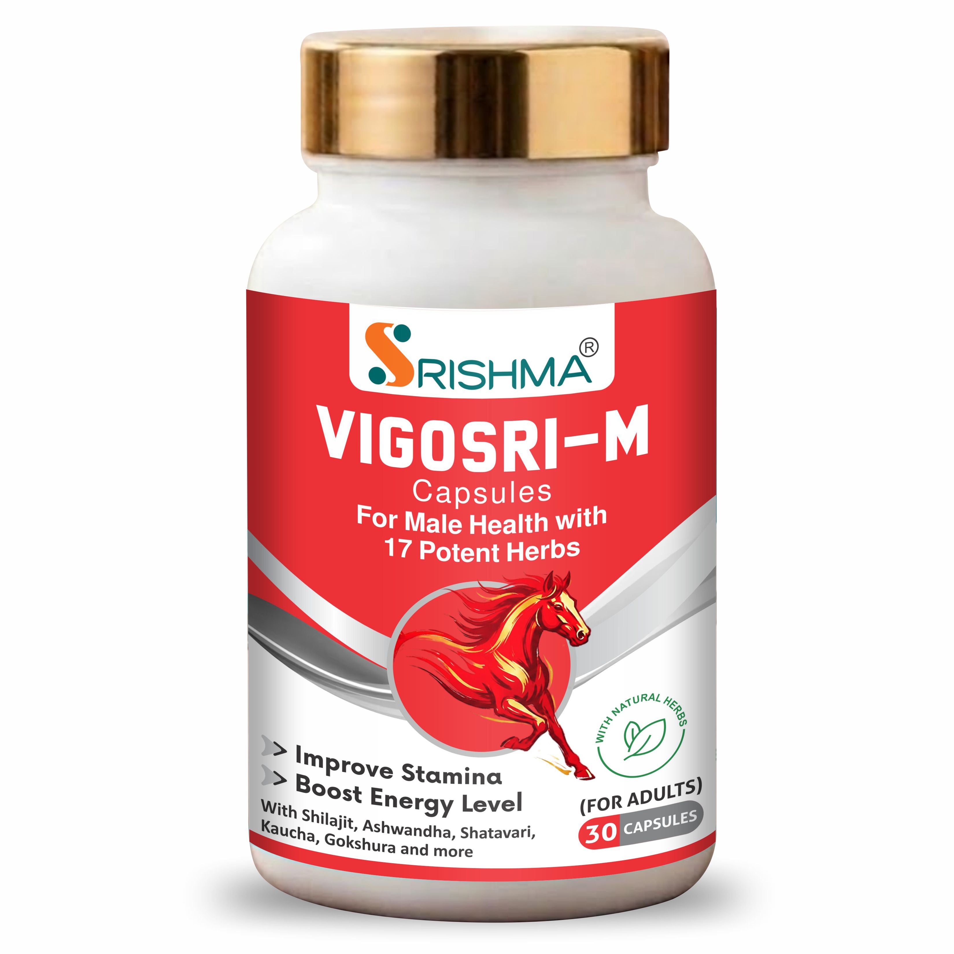 Srishma Vigosri‑M Capsules – Ayurvedic Male Health & Stamina Support Supplement with 17 Potent Herbs (30 Capsules)