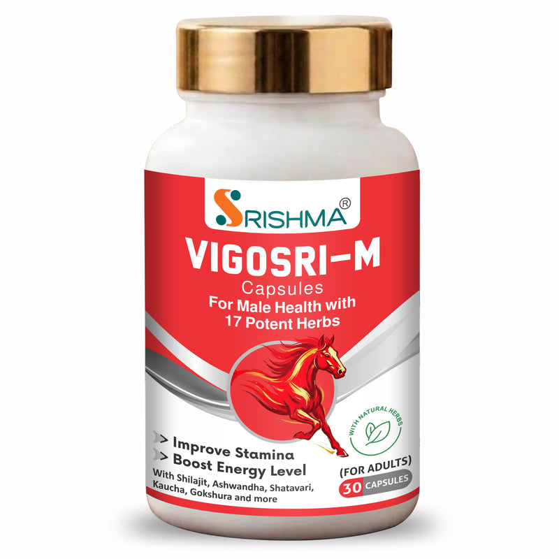 Srishma Vigosri‑M Capsules – Ayurvedic Male Health & Stamina Support Supplement with 17 Potent Herbs (30 Capsules)