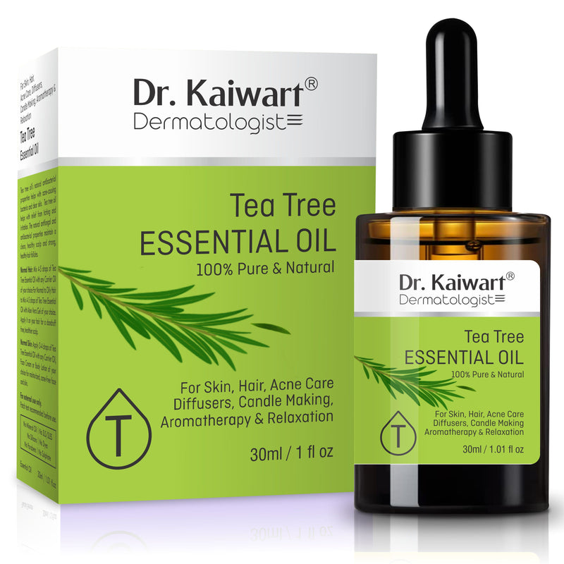 Dr. Kaiwart Tea Tree Essential Oil 100% Pure & Natural – For Acne, Skin Care, Hair Growth, Diffuser & Aromatherapy (30ml)