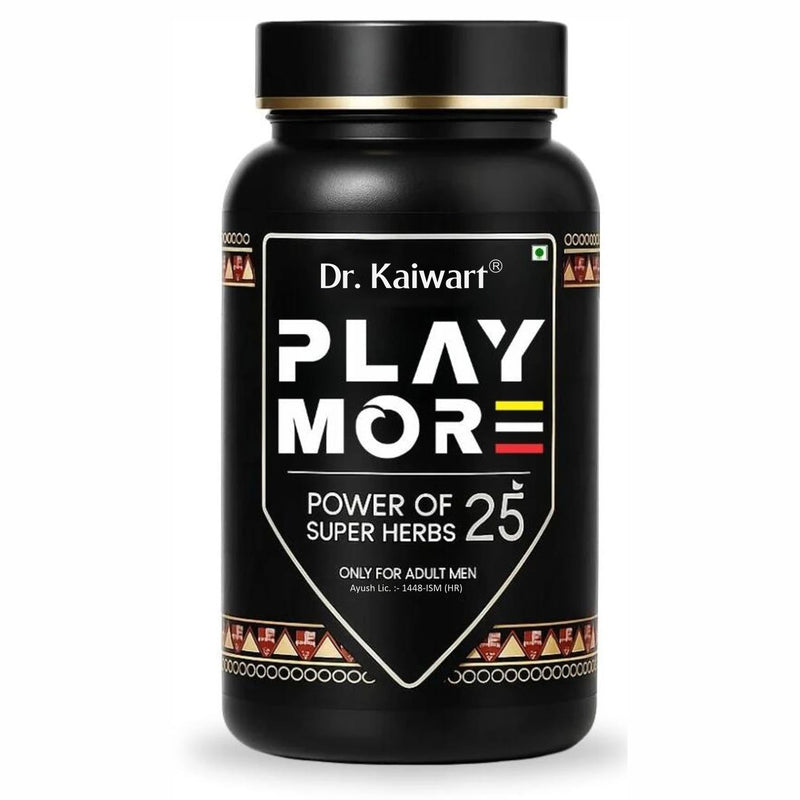 Dr. Kaiwart Play More Capsules – Ayurvedic Power of 25 Super Herbs for Men’s Energy, Stamina & Vitality (60 Capsules)