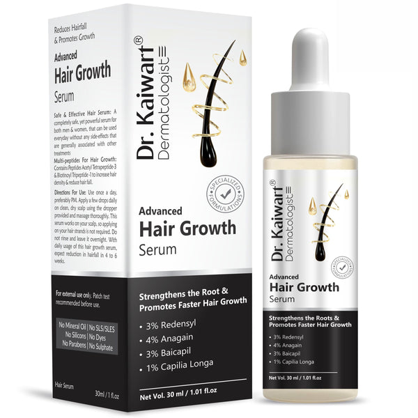 Dr. Kaiwart Advanced Hair Growth Serum with 3% Redensyl, 4% Anagain & 3% Baicapil – Anti Hair Fall Scalp Treatment for Thicker, Stronger Hair – Hair Regrowth Serum for Men & Women – 30ml