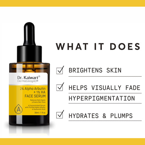 Dr. Kaiwart 2% Alpha Arbutin + 1% Hyaluronic Acid Face Serum – Dark Spot Corrector & Skin Brightening Serum for Hyperpigmentation (30ml)