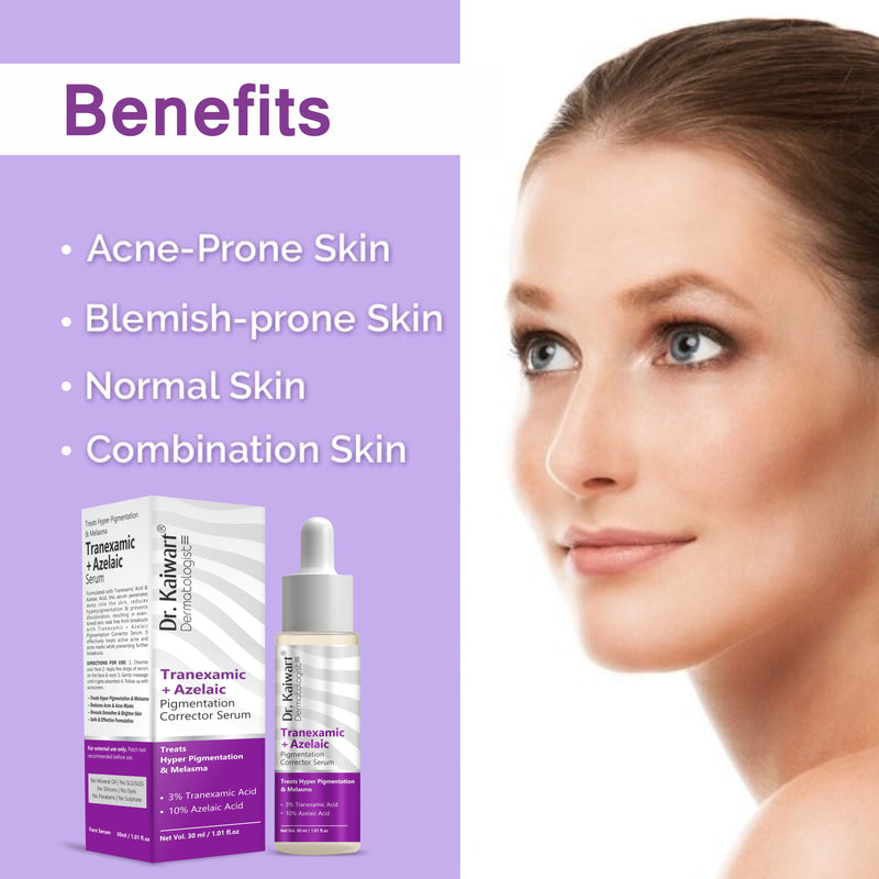 Dr. Kaiwart Tranexamic Acid 3% + Azelaic Acid 10% Serum – Pigmentation Corrector for Dark Spots, Uneven Skin Tone & Blemish-Prone Skin | Brightening Face Serum | 30ml
