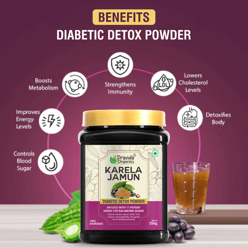 Dravida Organics Karela Jamun Powder – Ayurvedic Diabetic Detox for Natural Blood Sugar Support (250g)