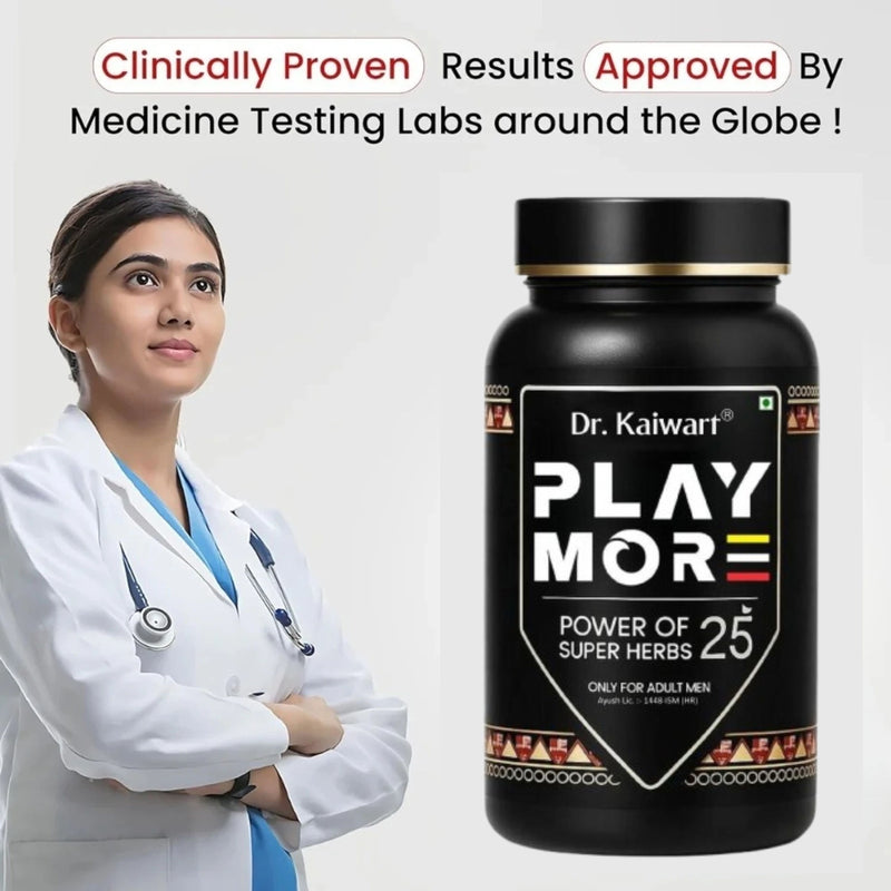 Dr. Kaiwart Play More Capsules – Ayurvedic Power of 25 Super Herbs for Men’s Energy, Stamina & Vitality 60-Capsules (Pack of 2)