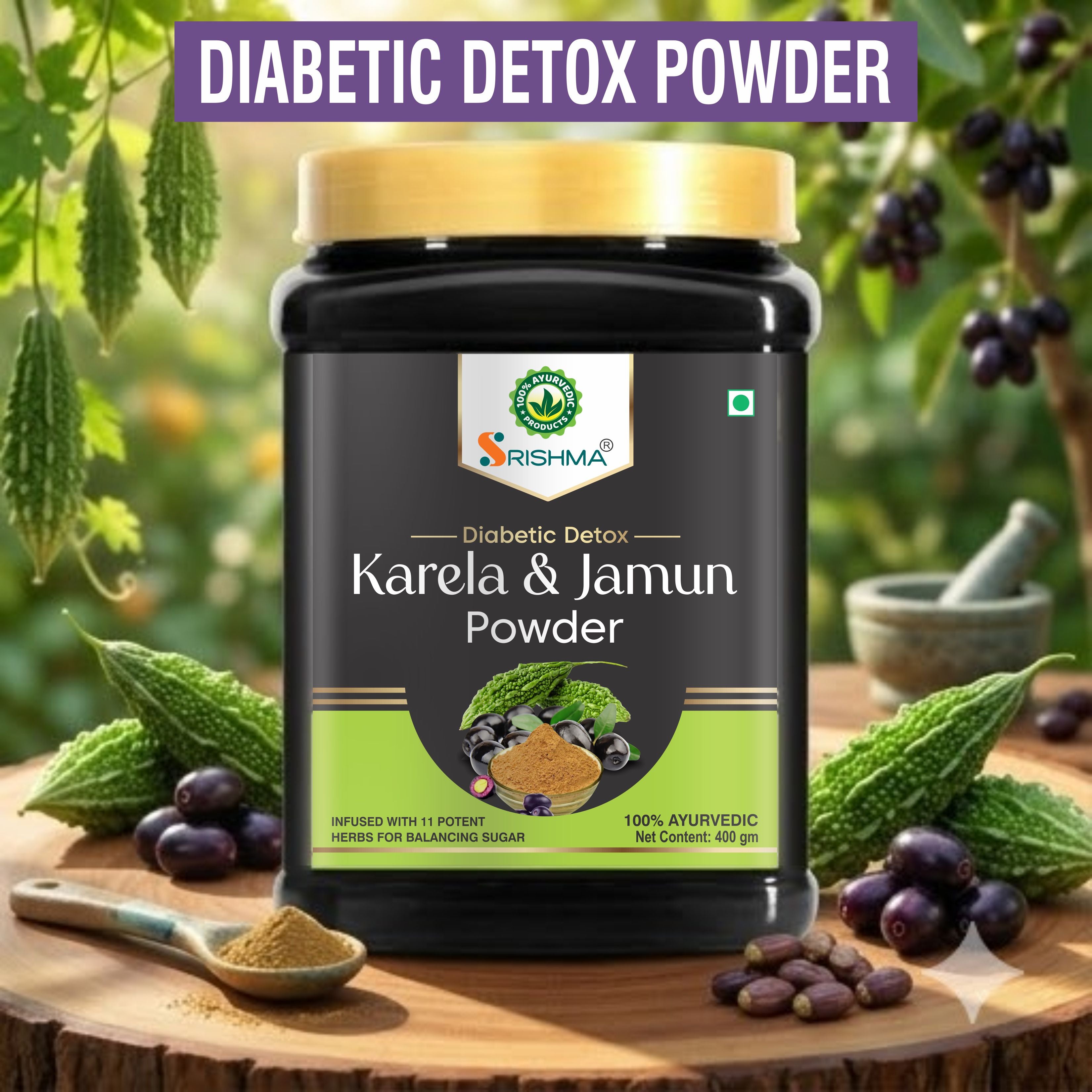 Srishma Karela & Jamun Powder for Diabetes Support – Ayurvedic Blood Sugar Control Supplement-400g