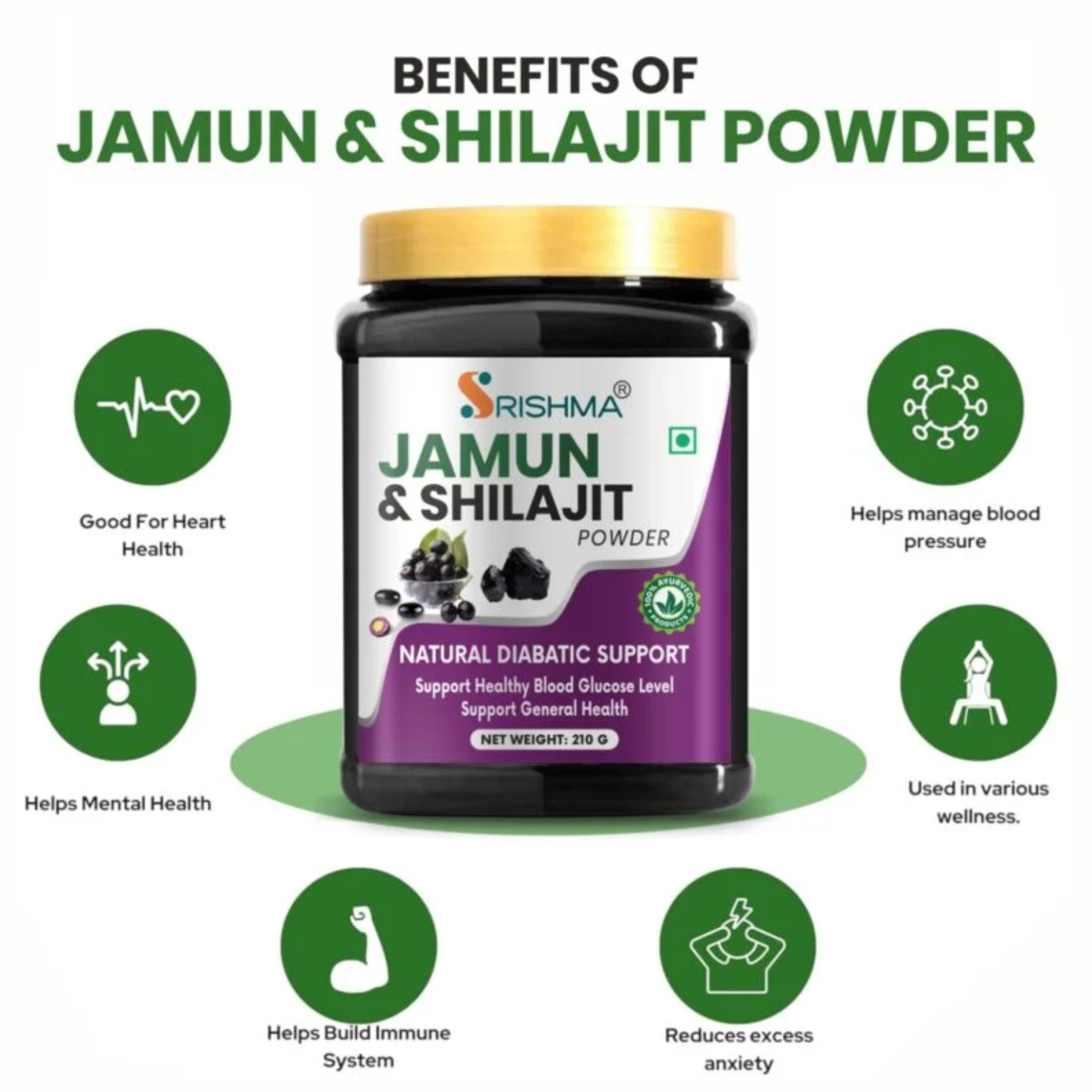 Srishma Jamun & Shilajit Powder for Blood Sugar Support – Natural Diabetic Care | 210g