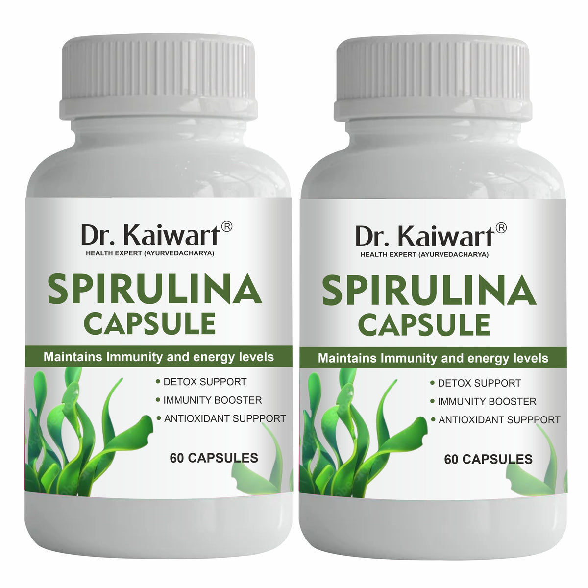 Dr. Kaiwart Organic Spirulina Capsules 500mg – Natural Immunity Booster, Energy & Detox Support Supplement 60-Capsules (Pack of 2)