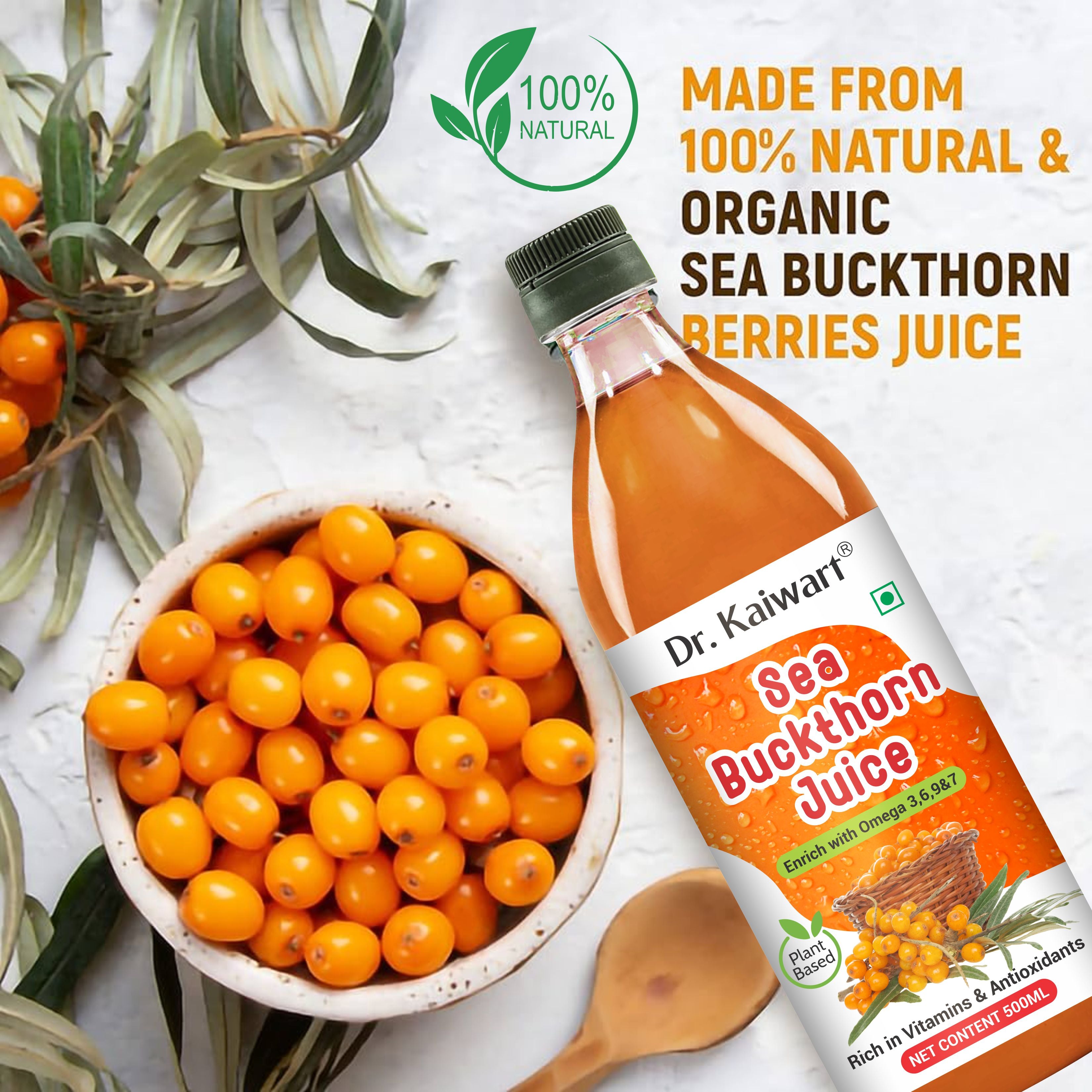 DR. KAIWART Sea Buckthorn Juice Pack of 2, Himalayan Berry, Enrich With Omega 3,6,9 & 7 (2 x 500 ml)