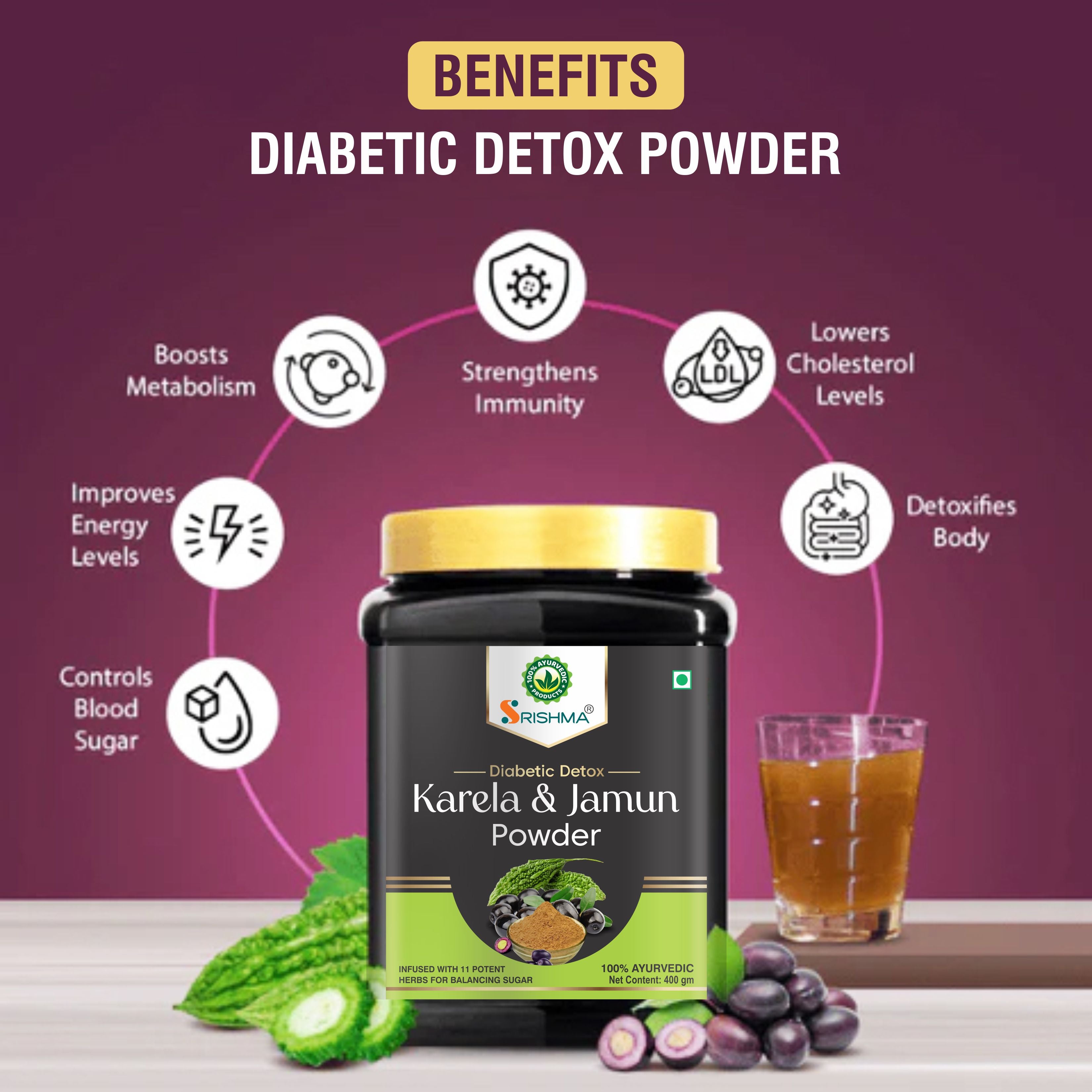 Srishma Karela & Jamun Powder for Diabetes Support – Ayurvedic Blood Sugar Control Supplement-400g