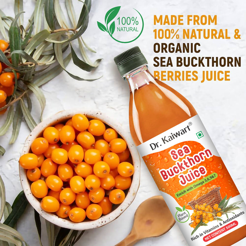 Dr. Kaiwart Sea Buckthorn Juice 500ml (Pack of 4) – Rich in Omega 3, 6, 7 & 9 | Natural Immunity & Antioxidant Support