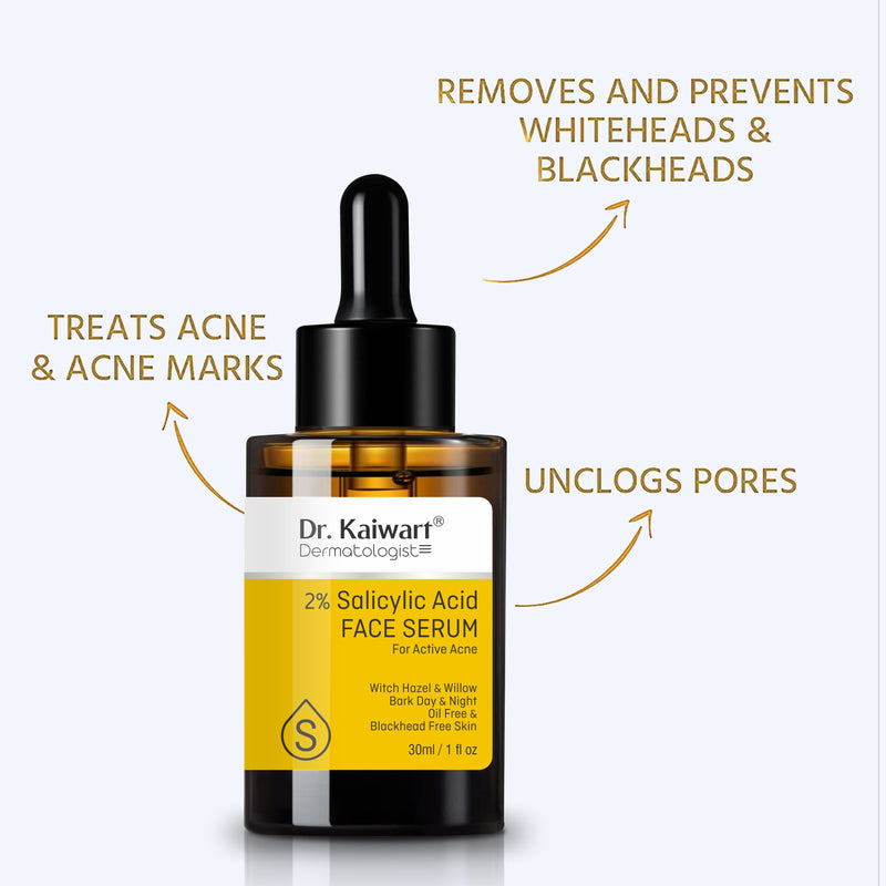 Dr. Kaiwart 2% Salicylic Acid Face Serum – Acne Treatment Serum for Oily & Acne-Prone Skin | Reduces Pimples, Blackheads & Unclogs Pores (30ml)