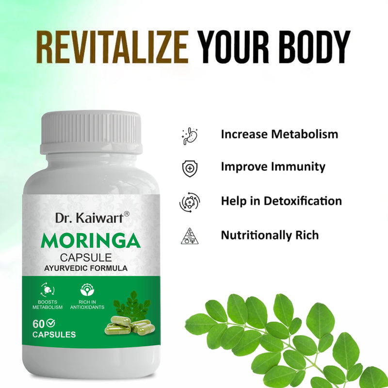 Dr. Kaiwart Moringa Capsules – 100% Natural Moringa Oleifera Leaf Extract | Ayurvedic Superfood Supplement for Immunity, Metabolism & Detox Support | Rich in Antioxidants (60 Capsules)