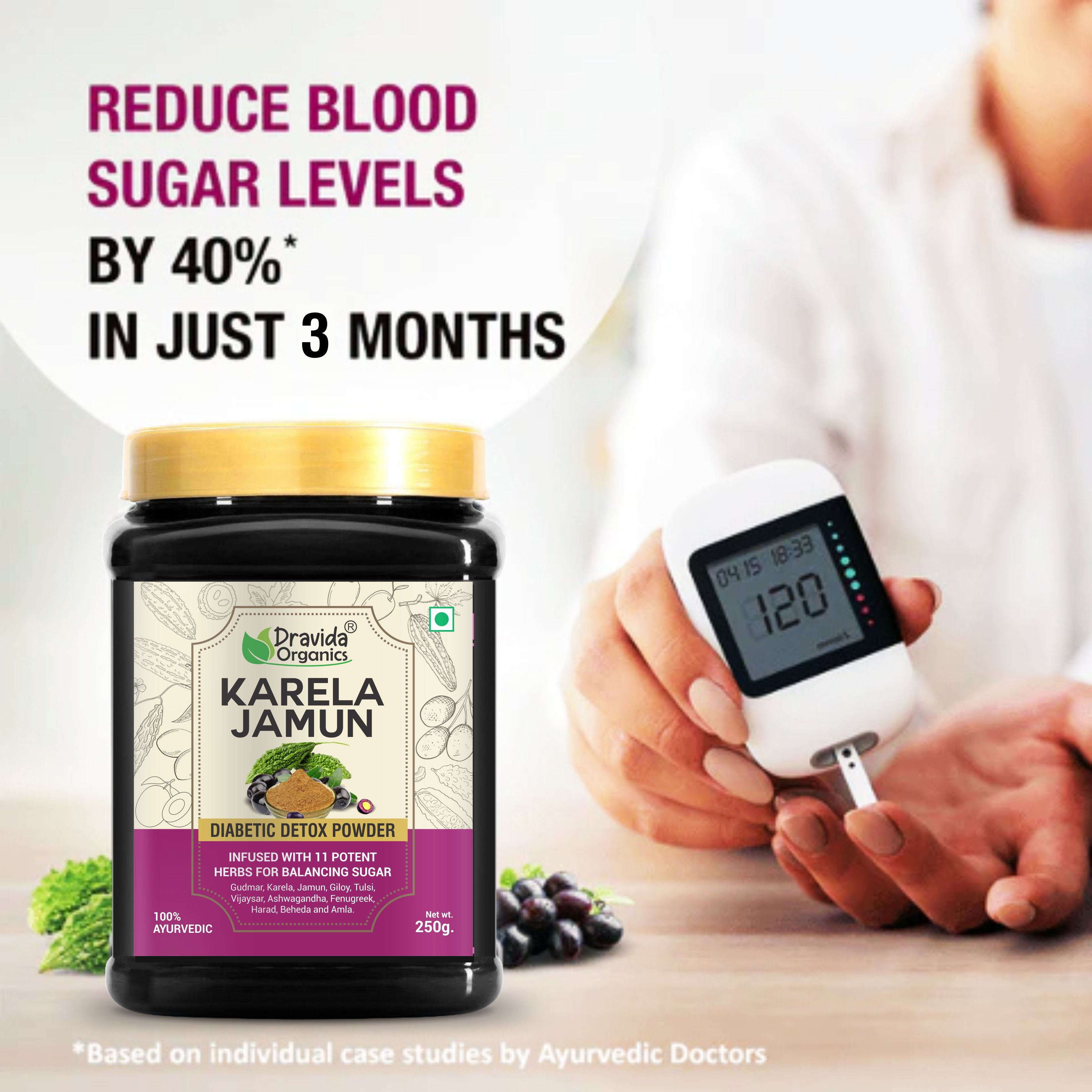 Dravida Organics Karela Jamun Powder – Ayurvedic Diabetic Detox for Natural Blood Sugar Support (250g)