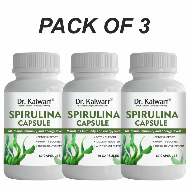 Dr. Kaiwart Organic Spirulina Capsules 500mg – Natural Immunity Booster, Energy & Detox Support Supplement 60-Capsules (Pack of 3)