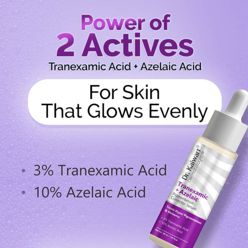 Dr. Kaiwart Tranexamic Acid 3% + Azelaic Acid 10% Serum – Pigmentation Corrector for Dark Spots, Uneven Skin Tone & Blemish-Prone Skin | Brightening Face Serum | 30ml
