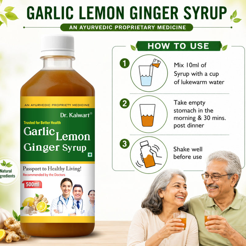 Dr. Kaiwart Garlic Lemon Ginger Syrup 500ml – Ayurvedic Herbal Tonic for Heart Health, Cholesterol & Blood Pressure Support | Natural Immunity & Detox Formula
