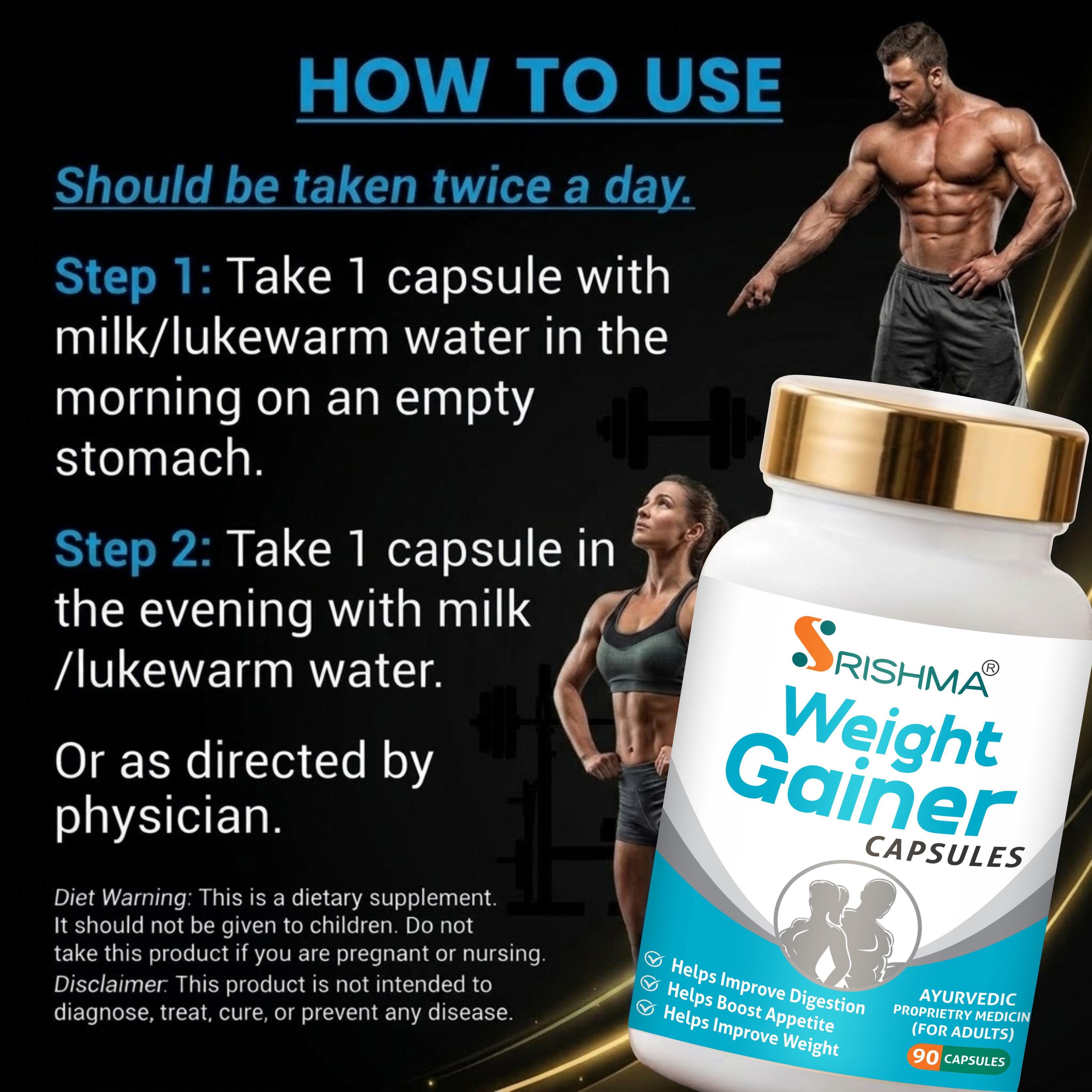 Srishma Weight gainer capsule fuels your workouts and accelerates body transformation 90 Capsule( Pack of 3)