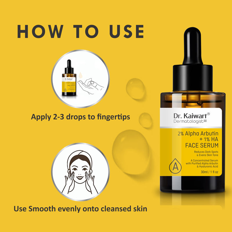Dr. Kaiwart 2% Alpha Arbutin + 1% Hyaluronic Acid Face Serum – Dark Spot Corrector & Skin Brightening Serum for Hyperpigmentation (30ml)
