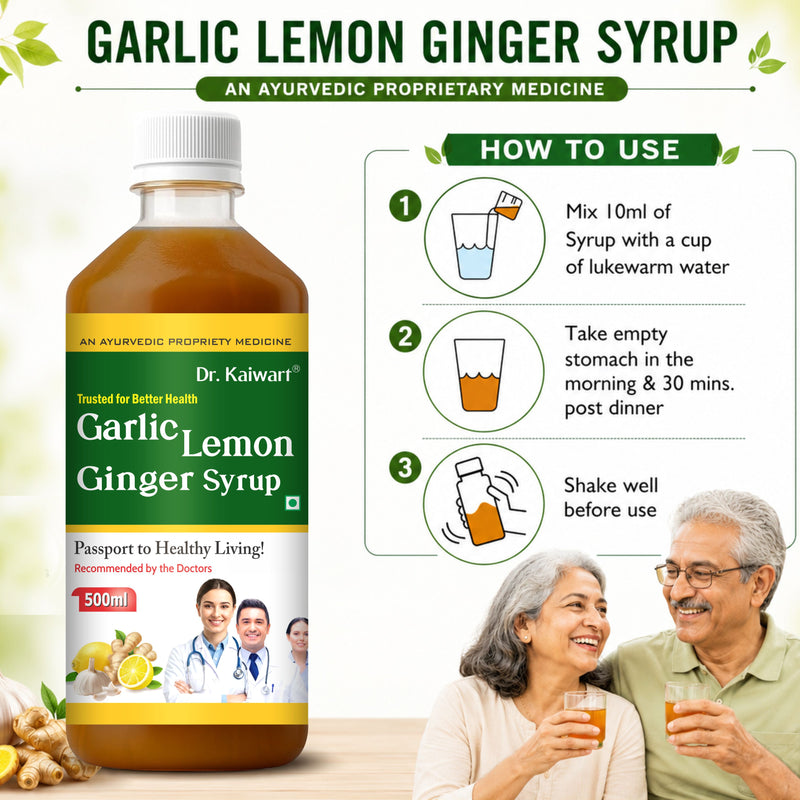 Dr. Kaiwart Garlic Lemon Ginger Syrup 500ml – Ayurvedic Herbal Tonic for Heart Health, Cholesterol & Blood Pressure Support | Natural Immunity & Detox Formula