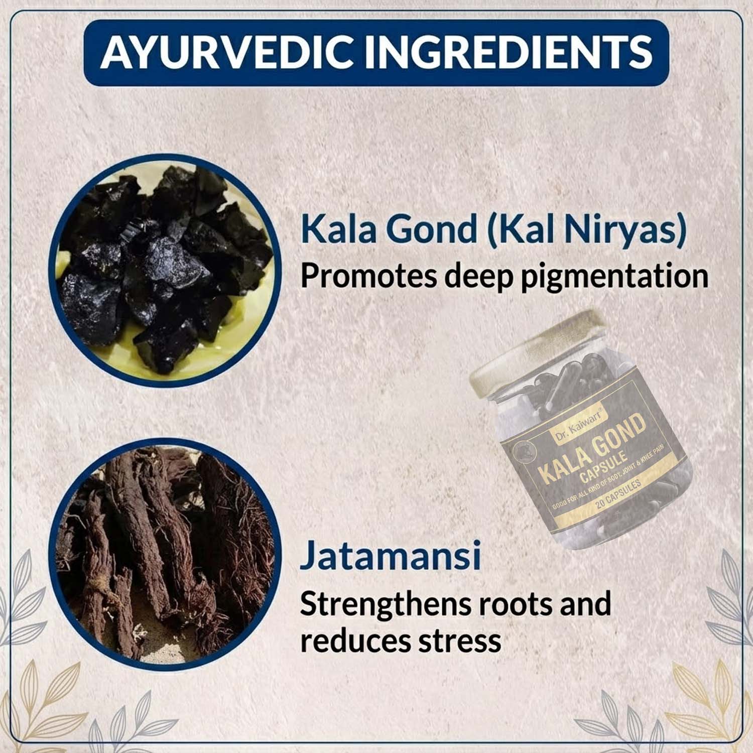 Dr. Kaiwart Kala Gond Capsule – Ayurvedic Joint Pain Relief & Anti-Inflammatory Support (20 Capsules)