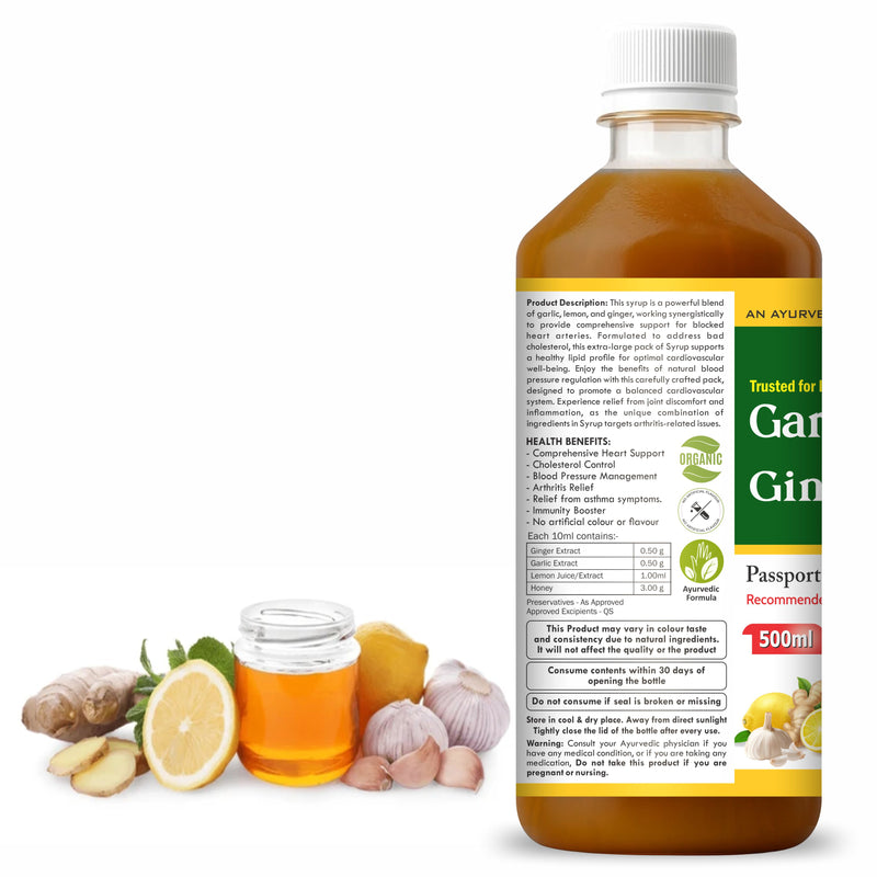 Dr. Kaiwart Garlic Lemon Ginger Syrup 500ml – Ayurvedic Herbal Tonic for Heart Health, Cholesterol & Blood Pressure Support | Natural Immunity & Detox Formula