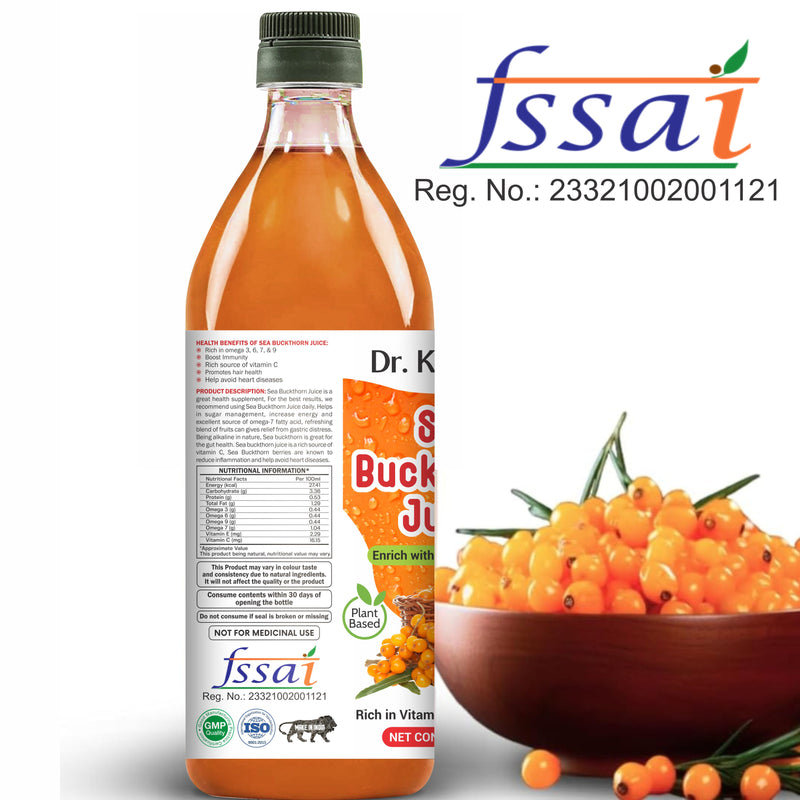 DR. KAIWART Sea Buckthorn Juice Pack of 2, Himalayan Berry, Enrich With Omega 3,6,9 & 7 (2 x 500 ml)