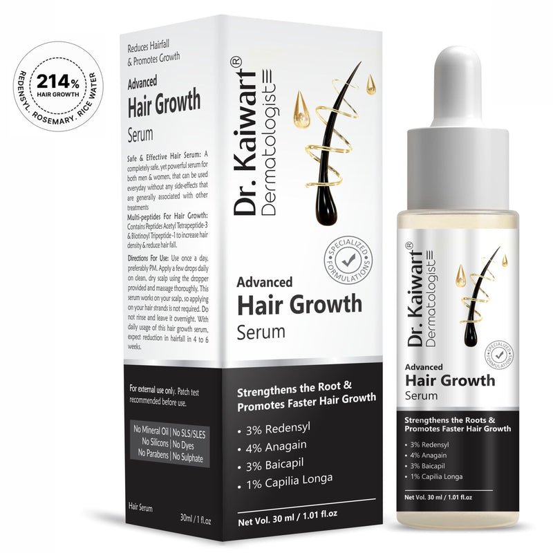Dr. Kaiwart Advanced Hair Growth Serum with 3% Redensyl, 4% Anagain & 3% Baicapil – Anti Hair Fall Scalp Treatment for Thicker, Stronger Hair – Hair Regrowth Serum for Men & Women – 30ml