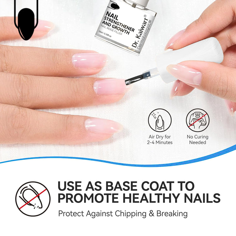 Dr. Kaiwart Nail Strengthener and Growth – 8‑in‑1 Nail Repair Treatment with Keratin, Collagen & Jojoba Oil | Nail Ridge Filler & Base Coat for Weak, Brittle Nails | 10ml