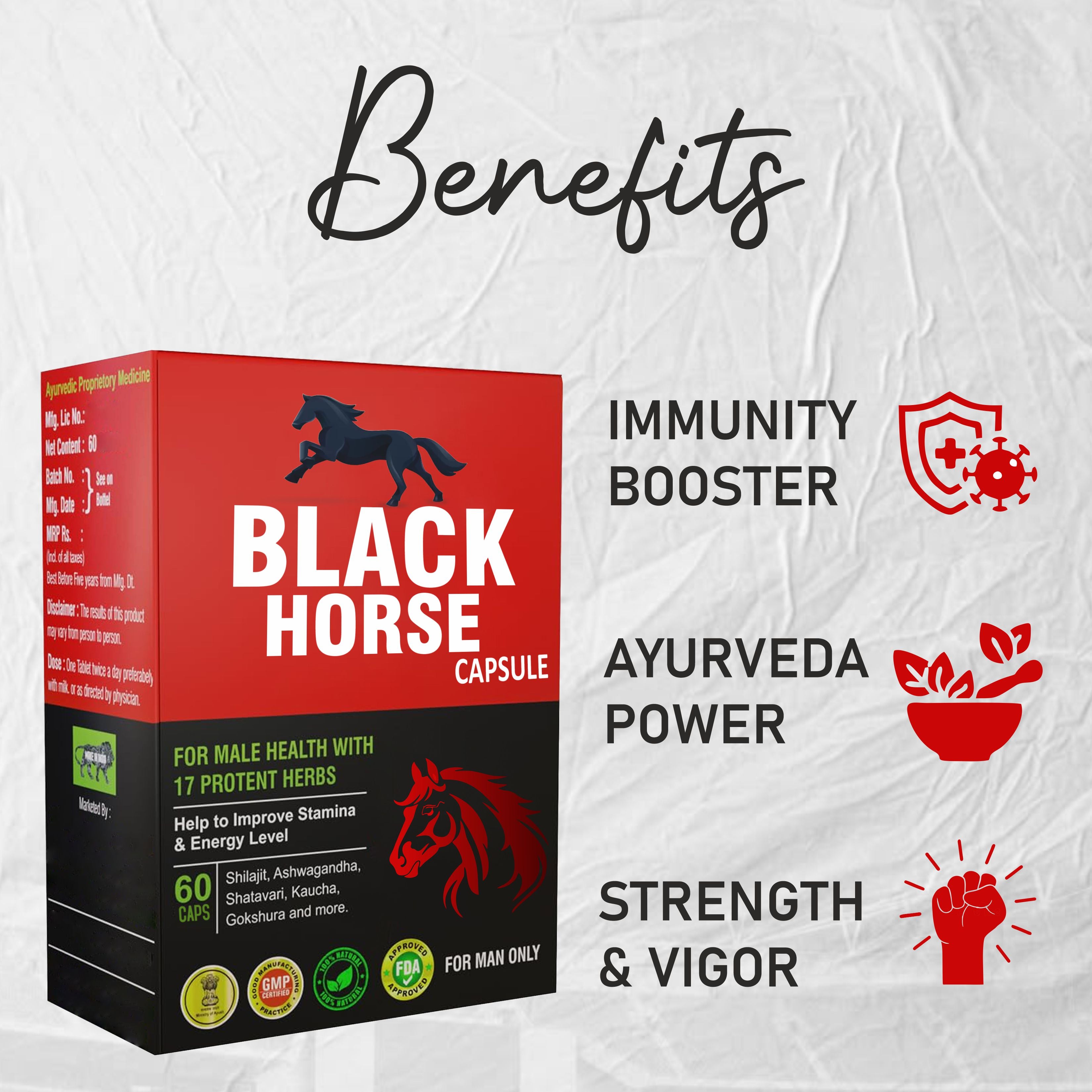 Black Horse Capsule for Men – Ayurvedic Immunity Booster & Strength Support | 60 Capsules