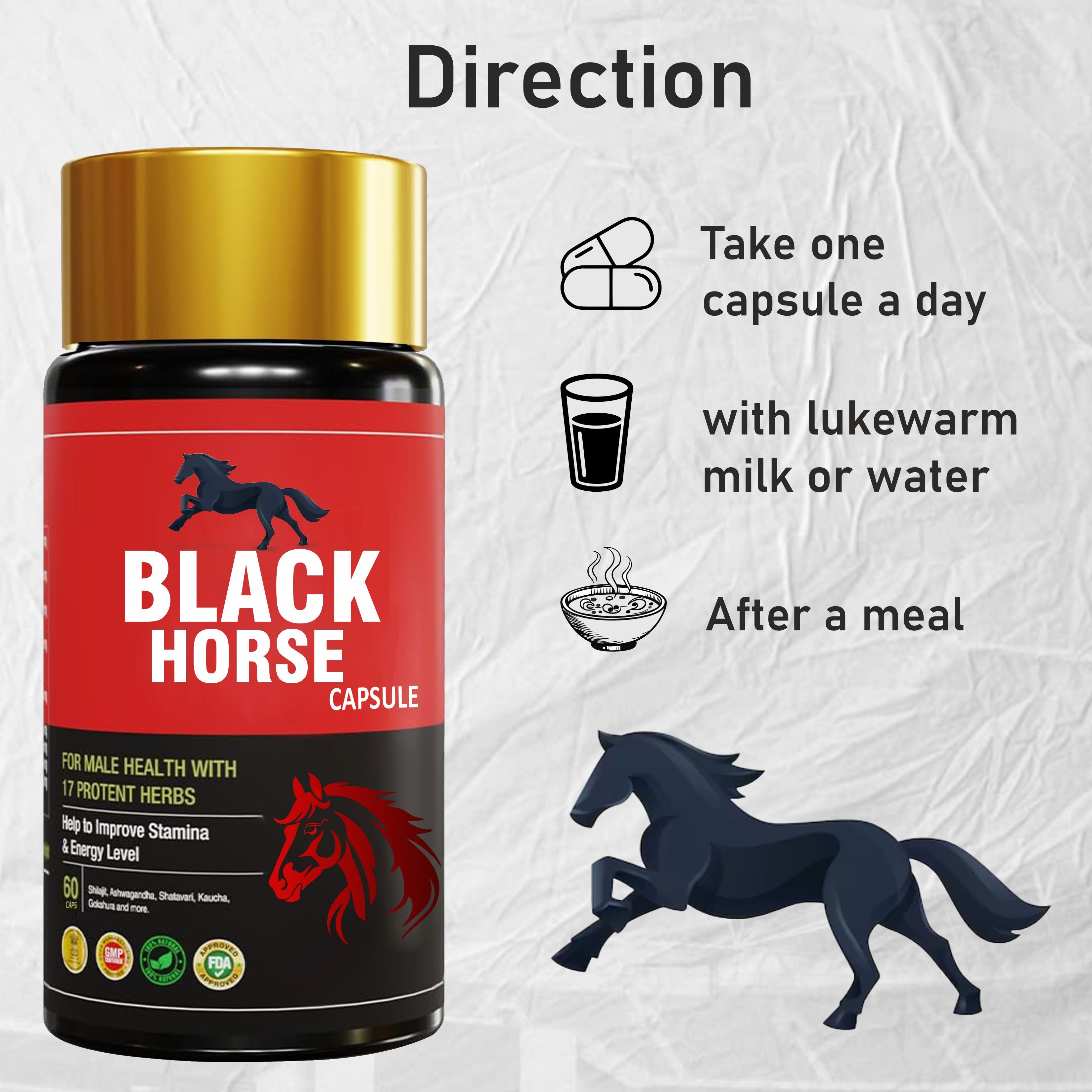 Black Horse Capsule for Men – Ayurvedic Immunity Booster & Strength Support | 60 Capsules