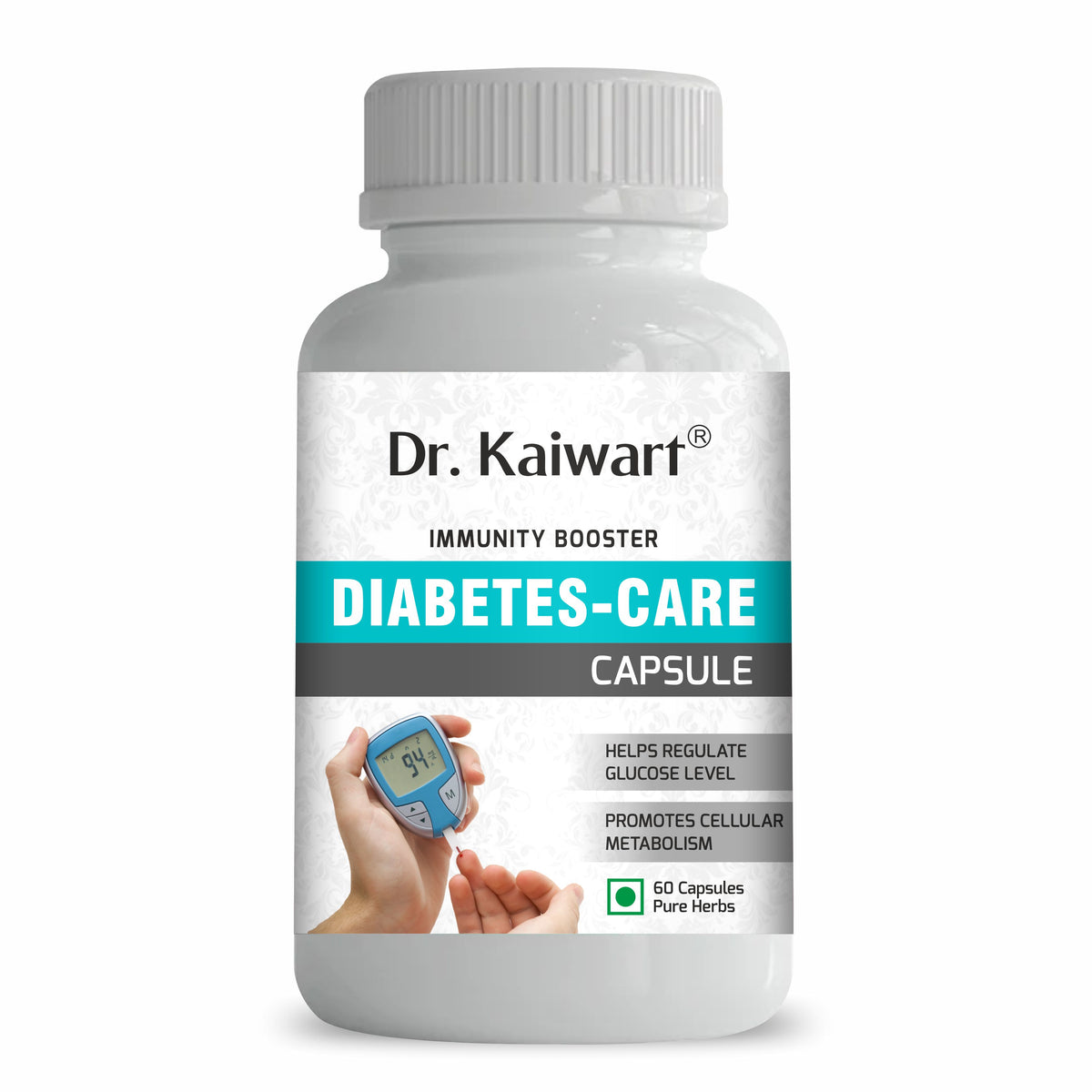 Dr. Kaiwart Diabetes-Care Capsules – Ayurvedic Blood Sugar Control Supplement with Gudmar, Karela & Jamun | 60 Veg Capsules