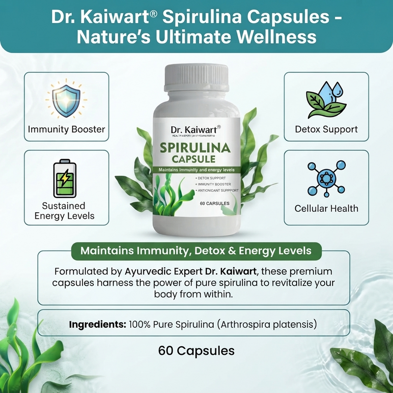 Dr. Kaiwart Organic Spirulina Capsules 500mg – Natural Immunity Booster, Energy & Detox Support Supplement 60-Capsules (Pack of 2)